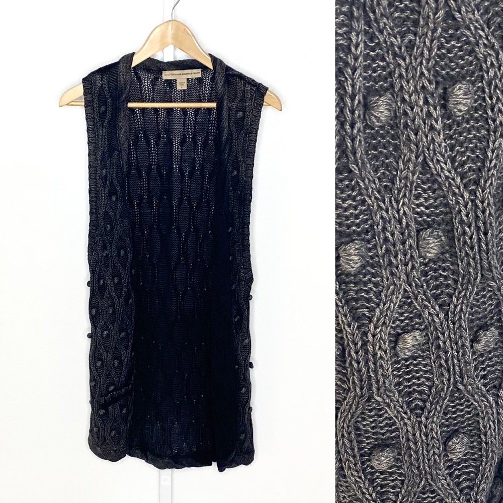Nine West | Grey Ramie/Cotton Cozy Boho Cableknit Open-Front Sweater Vest Sz Lg